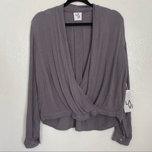 Sam & Lavi Surplice Long Sleeve Blouse Grey Small